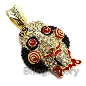 HIP HOP ICED OUT GOLD PLATED TEKASHI69 SAW PENDANT